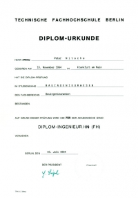 Diplomurkunde der Technischen Fachhochschule Berlin